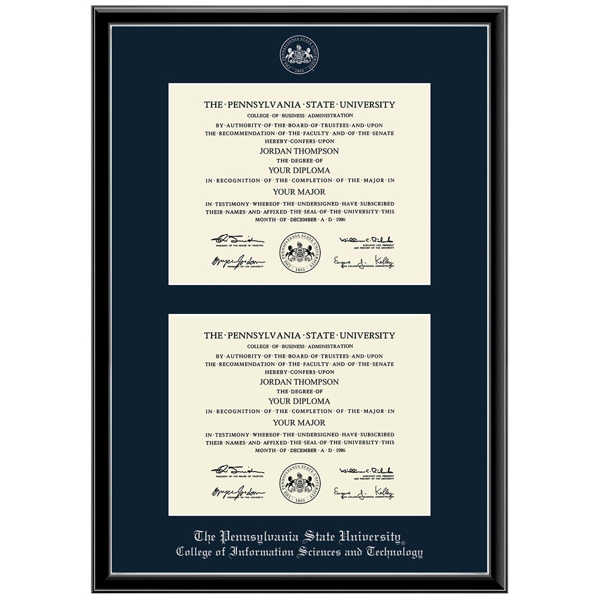 #102 College of Information Sciences and Technology double diploma frame Onexa Silver (Black)